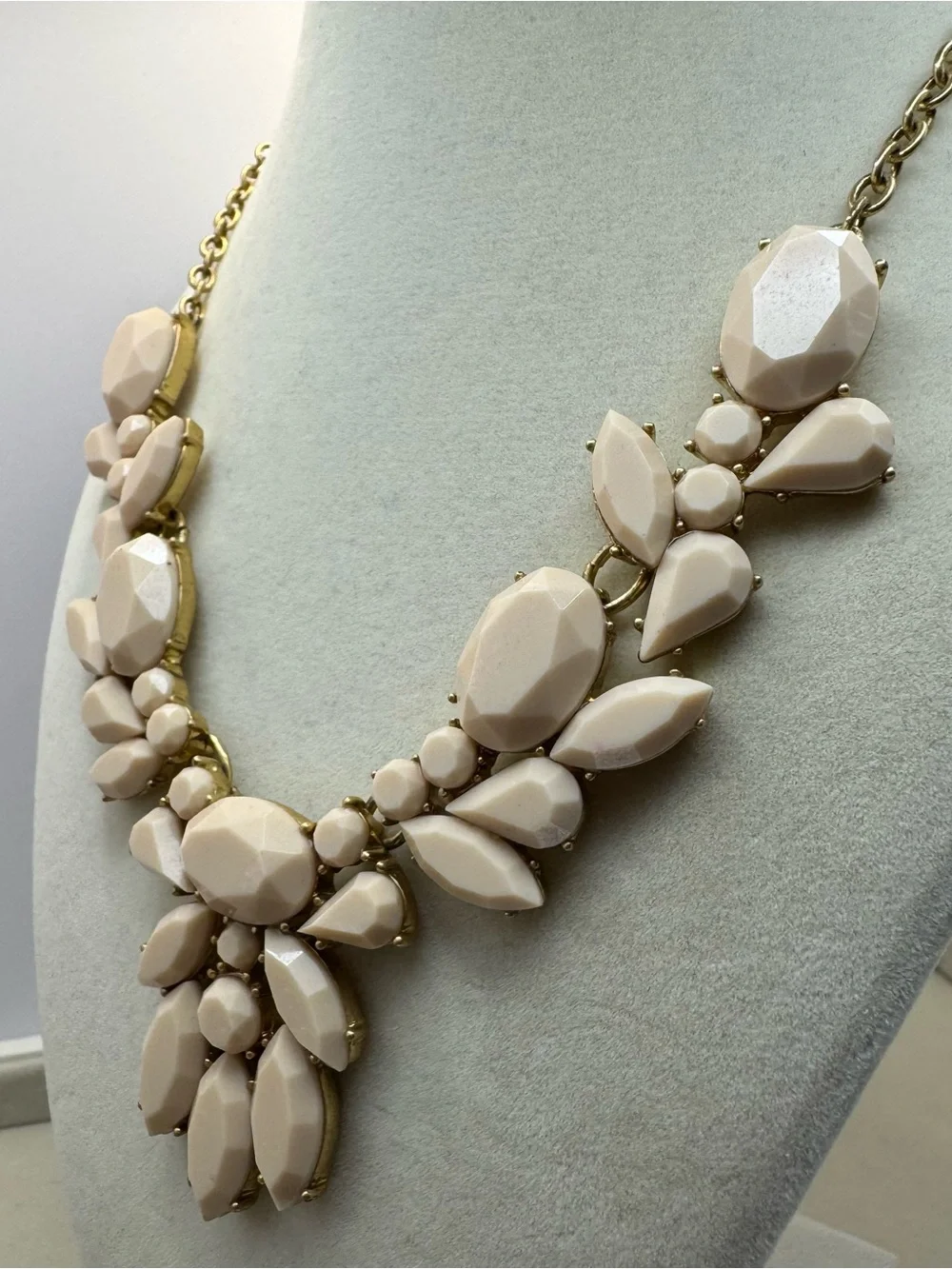 J. Crew Vintage Opaque Cream Statement Bib Necklace Faceted Cream Insets